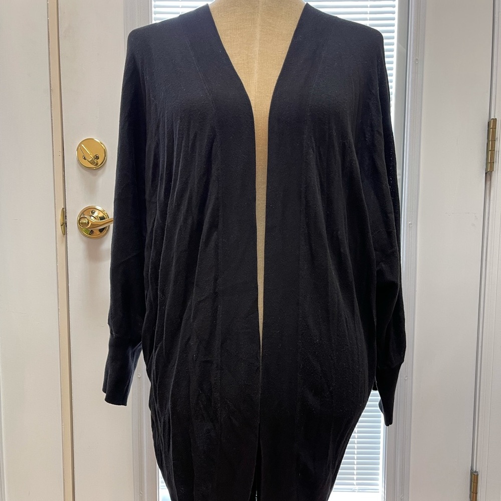 Express black large dolman sleeve open front hi-low hem cardigan